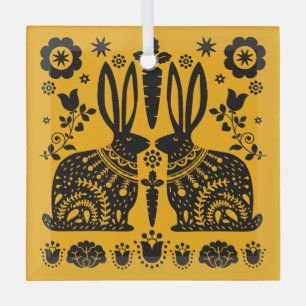 Rabbit Nordic Scandinavian Folk Art     Glass Tree Decoration