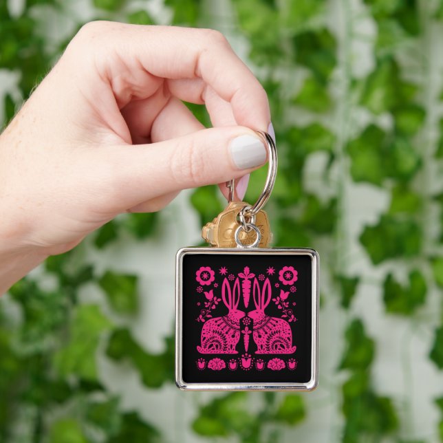 Rabbit Nordic Scandinavian Folk Art     Key Ring (Hand)