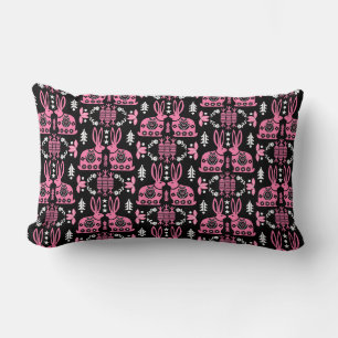 Rabbit Nordic Scandinavian Folk Art Lumbar Cushion
