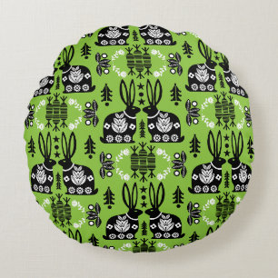 Rabbit Nordic Scandinavian Folk Art          Round Cushion