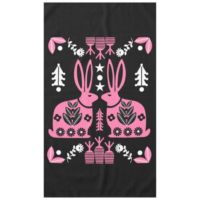 Rabbit Nordic Scandinavian Folk Art Tablecloth (Front)