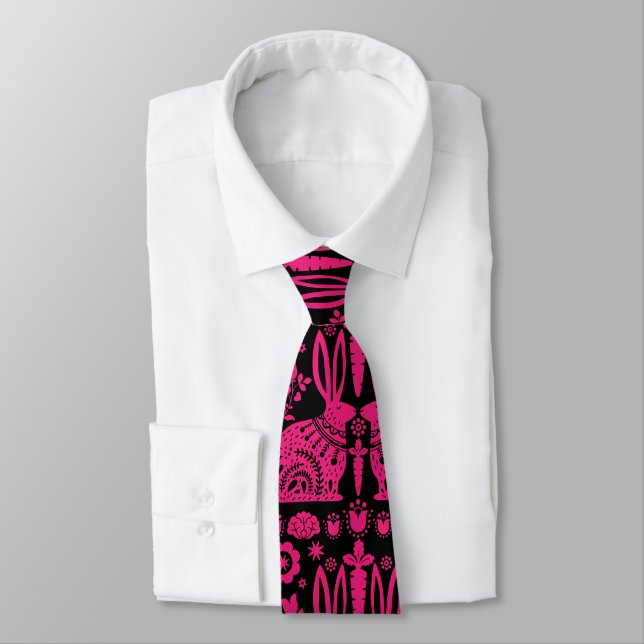 Rabbit Nordic Scandinavian Folk Art     Tie (Tied)