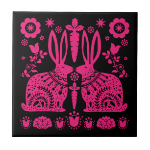 Rabbit Nordic Scandinavian Folk Art Tile