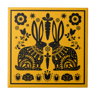 Rabbit Nordic Scandinavian Folk Art Tile