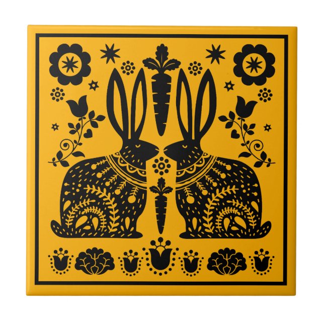 Rabbit Nordic Scandinavian Folk Art     Tile (Front)