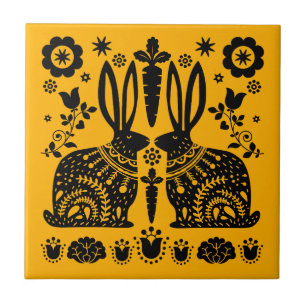 Rabbit Nordic Scandinavian Folk Art     Tile