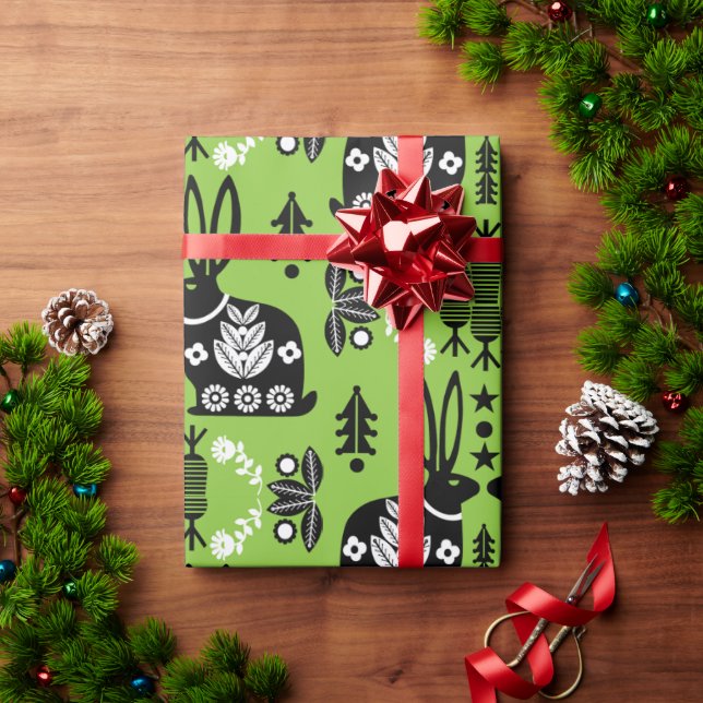 Rabbit Nordic Scandinavian Folk Art          Wrapping Paper (Holiday Gift)