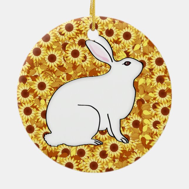 Rabbit on a bed of spring flowers ceramic tree decoration (Back)