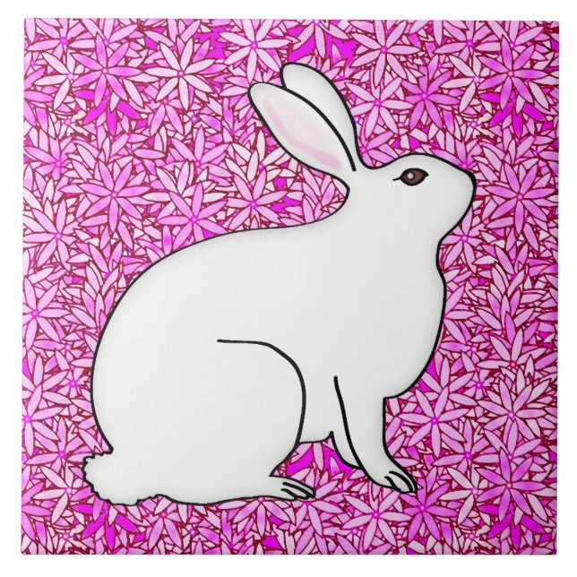 Rabbit on a bed of spring flowers tile (Front)