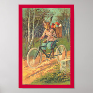 Rabbit on his bicycle delivering eggs Poster
