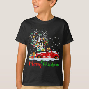 Rabbit On Red Truck Christmas Pajama Funny Xmas Tr T-Shirt