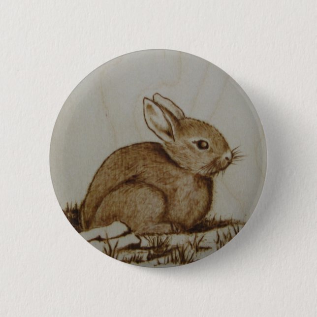 Rabbit on the rocky side... 6 cm round badge (Front)