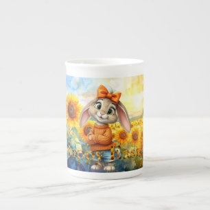 Rabbit orange jumper sunflowers Happy Easter Bone China Mug