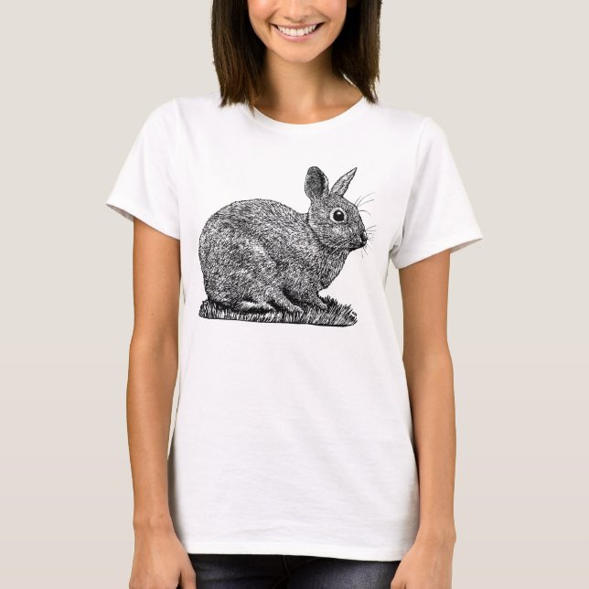 Rabbit - Pen and Ink Style Drawing T-Shirt (Front)