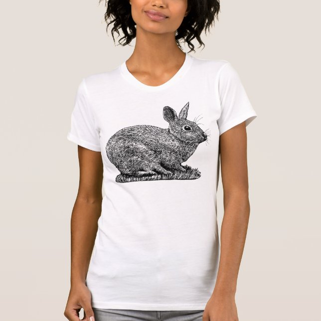 Rabbit - Pen and Ink Style Drawing T-Shirt (Front)