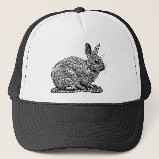 Rabbit - Pen and Ink Style Drawing Trucker Hat (Front)