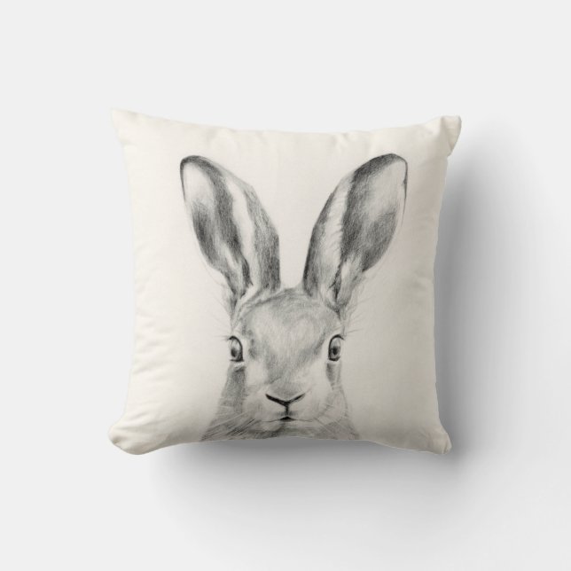 Rabbit Pencil Drawing Cushion (Front)