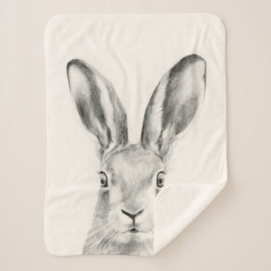 Rabbit Pencil Drawing Sherpa Blanket