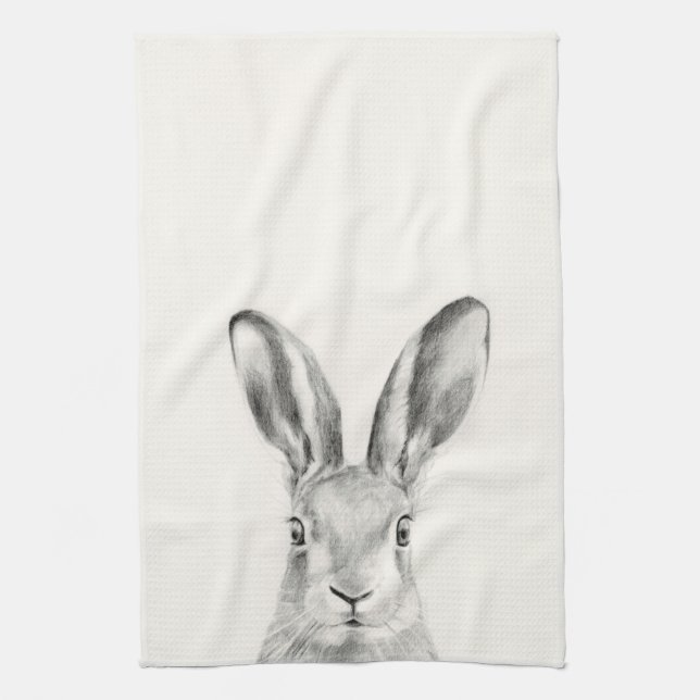 Rabbit Pencil Drawing Tea Towel (Vertical)