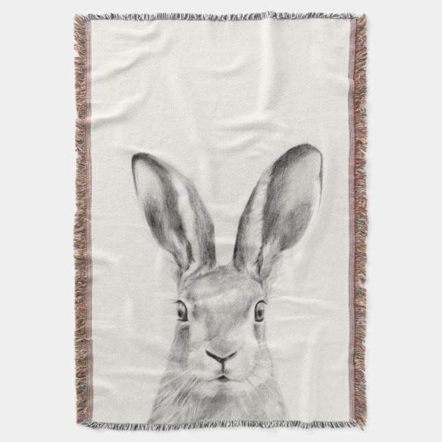 Rabbit Pencil Drawing Throw Blanket (Front Vertical)