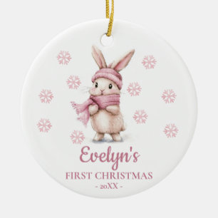 Rabbit Personalized Girl's First Christmas Ceramic Tree Decoration