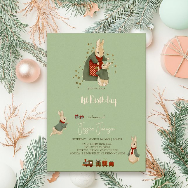 Rabbit Peter christmas 1st Birthday Invitation (Creator Uploaded)