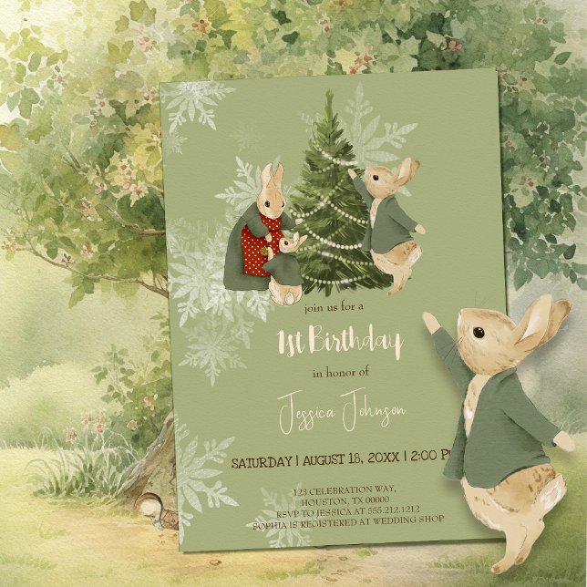 Rabbit Peter christmas 1st Birthday Invitation (Creator Uploaded)