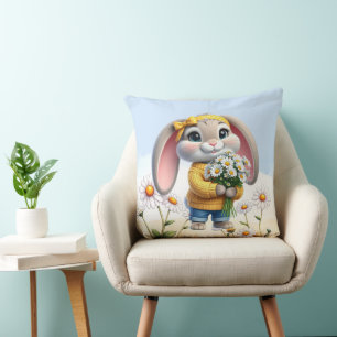 Rabbit pink ears white daisies  cushion