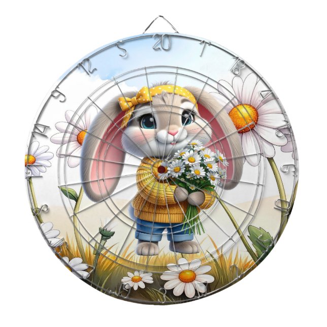 Rabbit pink ears white daisies dartboard (Front)