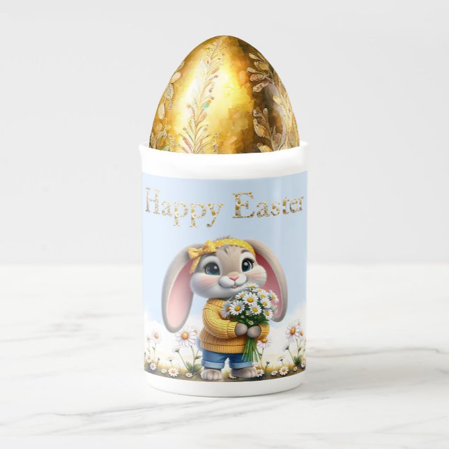 Rabbit pink ears white daisies Happy Easter Bone China Mug (Creator Uploaded)