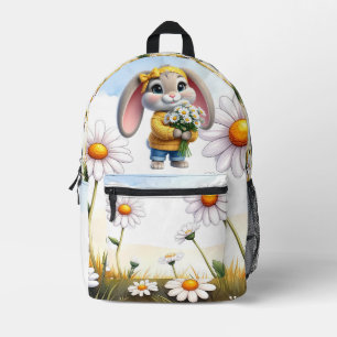 Rabbit pink ears white daisies printed backpack