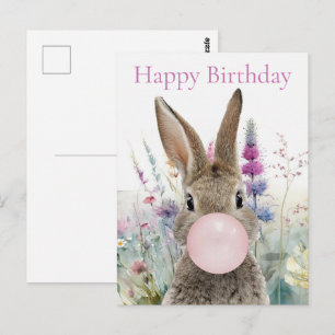 Rabbit pink gum Happy birthday Postcard