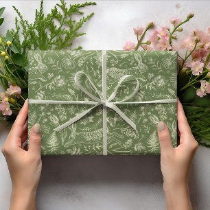 Rabbit Plant Floral Leaves Christmas Green Pattern Wrapping Paper