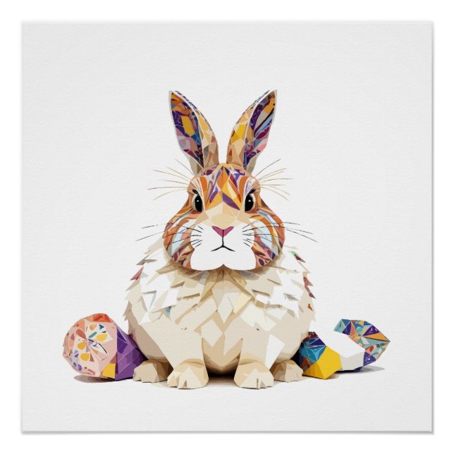 Rabbit Playful Adorable Fun Animal Colourful Joyfu Poster (Front)