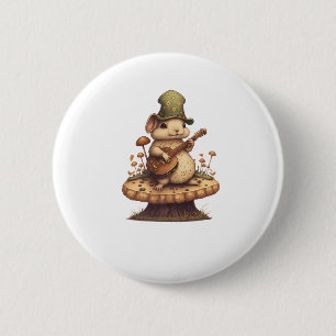 Rabbit Playing Banjo On Mushroom Bunny Cottagecore 6 Cm Round Badge