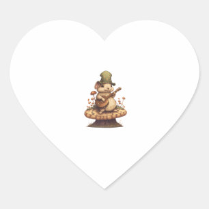 Rabbit Playing Banjo On Mushroom Bunny Cottagecore Heart Sticker