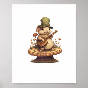 Rabbit Playing Banjo On Mushroom Bunny Cottagecore Poster