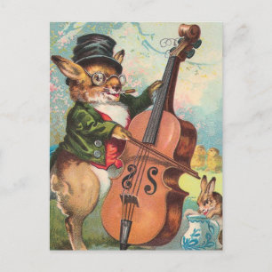 "Rabbit Playing the Cello" Vintage Postcard