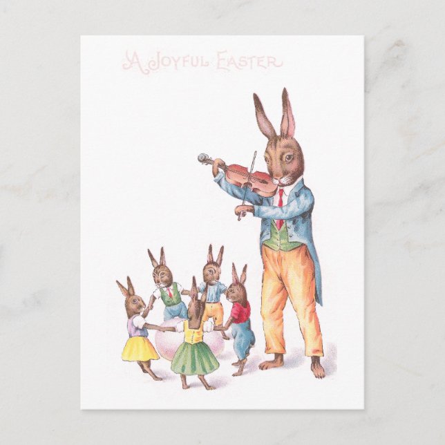Rabbit Playing Violin Vintage Easter Card (Front)