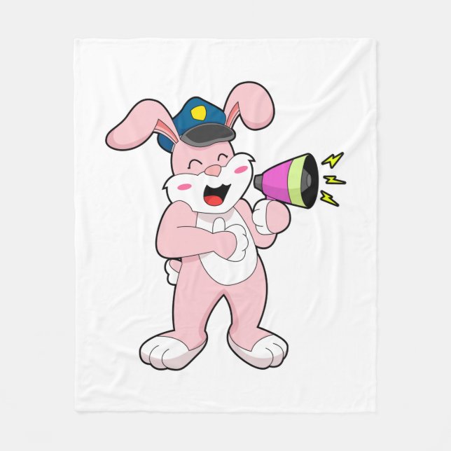 Rabbit Police officer Microphone Fleece Blanket (Front)