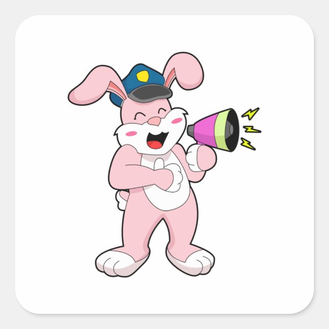 Rabbit Police officer Microphone Square Sticker (Front)