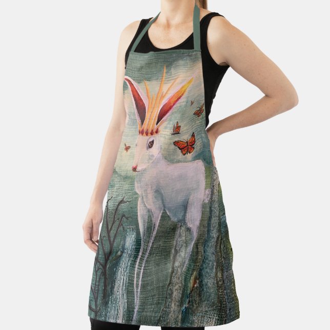 Rabbit Queen Surreal Art All-Over Print Apron (Insitu)
