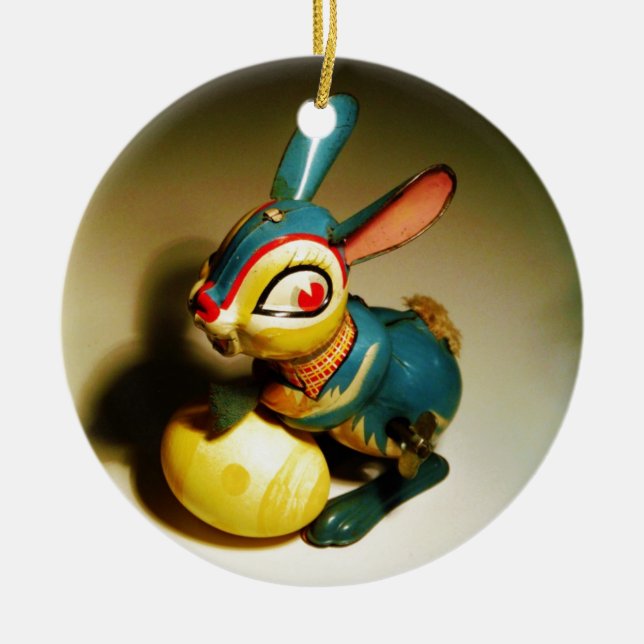 rabbit rabbits toy and easter yellow egg ceramic tree decoration (Front)