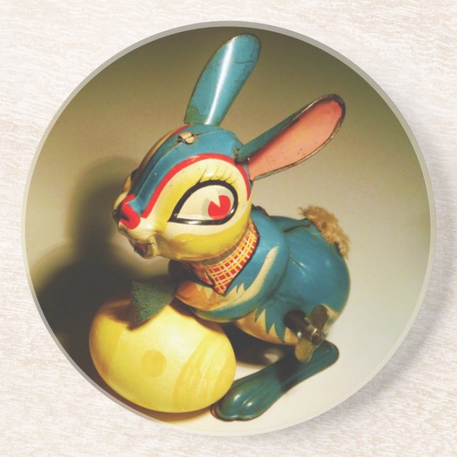 rabbit rabbits toy and easter yellow egg coaster (Front)