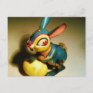 rabbit rabbits toy and easter yellow egg holiday postcard