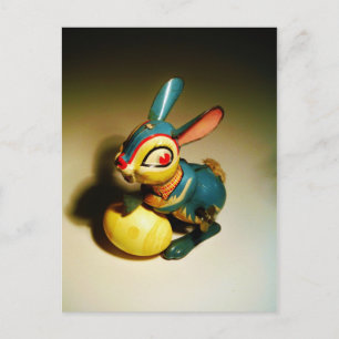 rabbit rabbits toy and easter yellow egg holiday postcard