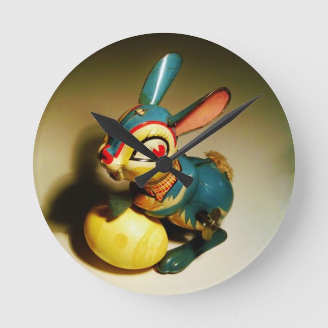rabbit rabbits toy and easter yellow egg round clock (Front)