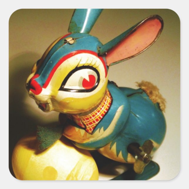 rabbit rabbits toy and easter yellow egg square sticker (Front)