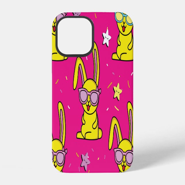 Rabbit Rave: Kids' Pattern Delight iPhone Case (Back)