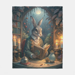 Rabbit Reading Fleece Blanket